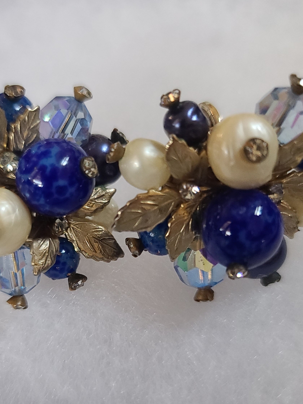 Vintage Vendome Aurora Borealis Crystal Beaded Rhinestone Earrings, Clipo-Ons